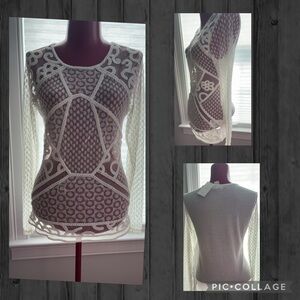 H&M white lace sheer front long sleeve top Medium
